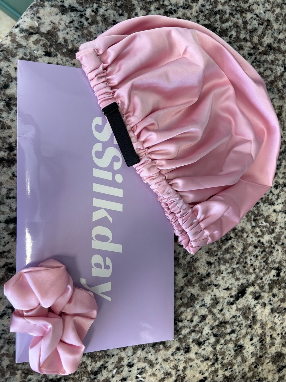 Pink Satin Silk Bonnet and Scrunchie Set